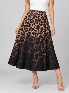Anewsta Large Leopard Ombre A-Line Maxi Skirt Side Zip 100% Polyester
